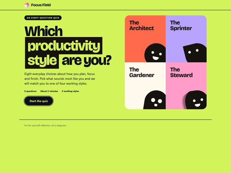 TAO-1 Personality quiz, desktop