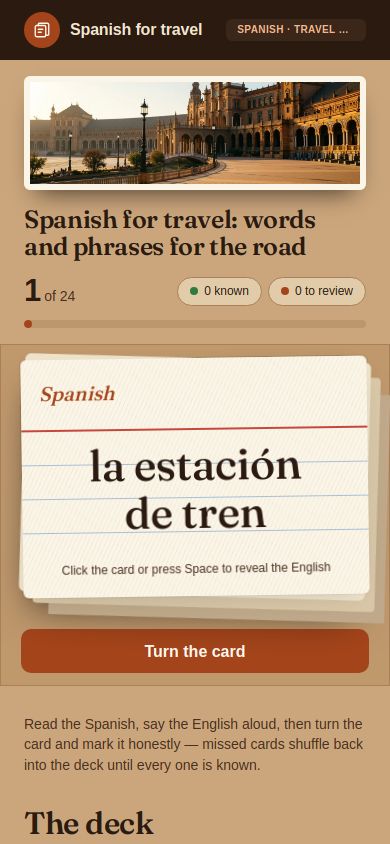 Flashcard app built by TAO-1 on a phone