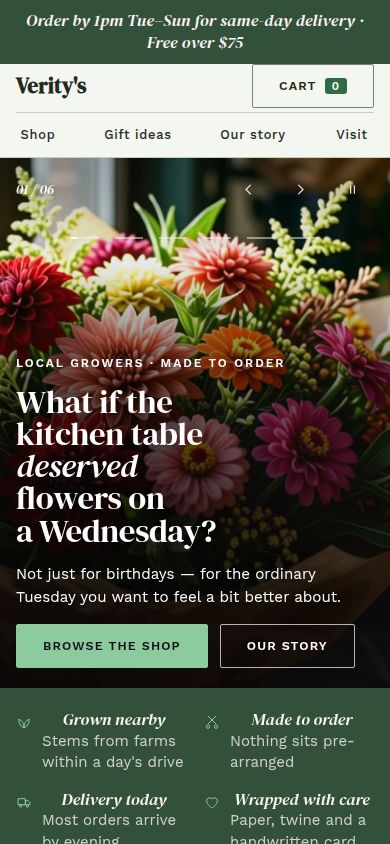 Florist website built by TAO-1 on a phone