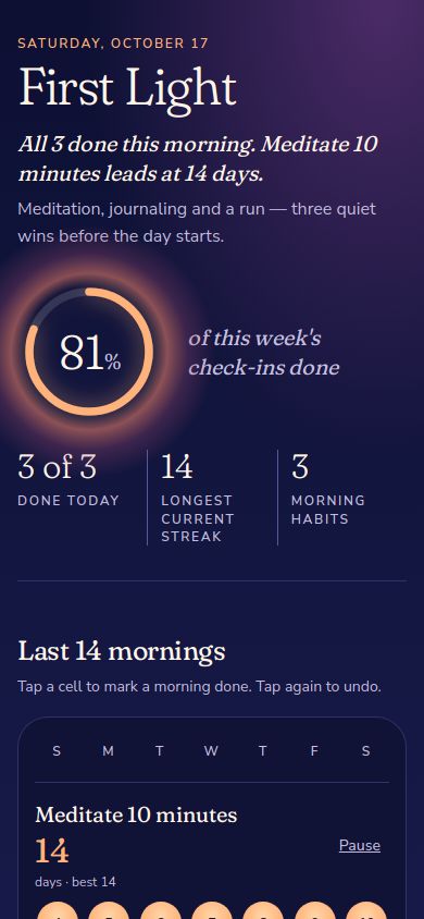 Habit tracker built by TAO-1 on a phone