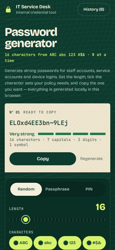 Password generator built by TAO-1 on a phone