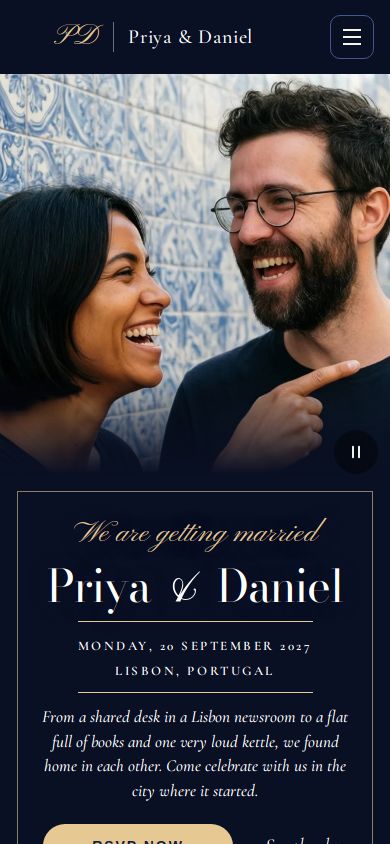 Wedding website built by TAO-1 on a phone